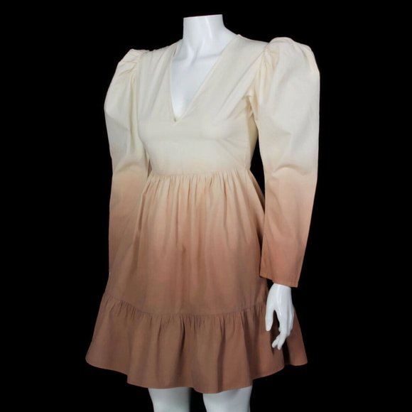 STELLA PARDO x Anthropologie Dye Dip Desert Brown Puff Sleeve Dress sz XS /569 - Picture 5 of 8